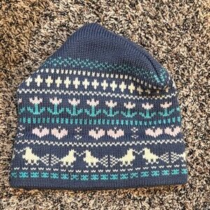 Capelli of New York Navy Knit Beanie with Pastel Fair Isle